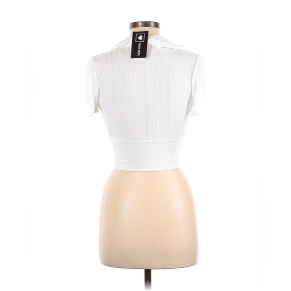 Prettie Baddie White Collared Crop Top M - Picture 2 of 2